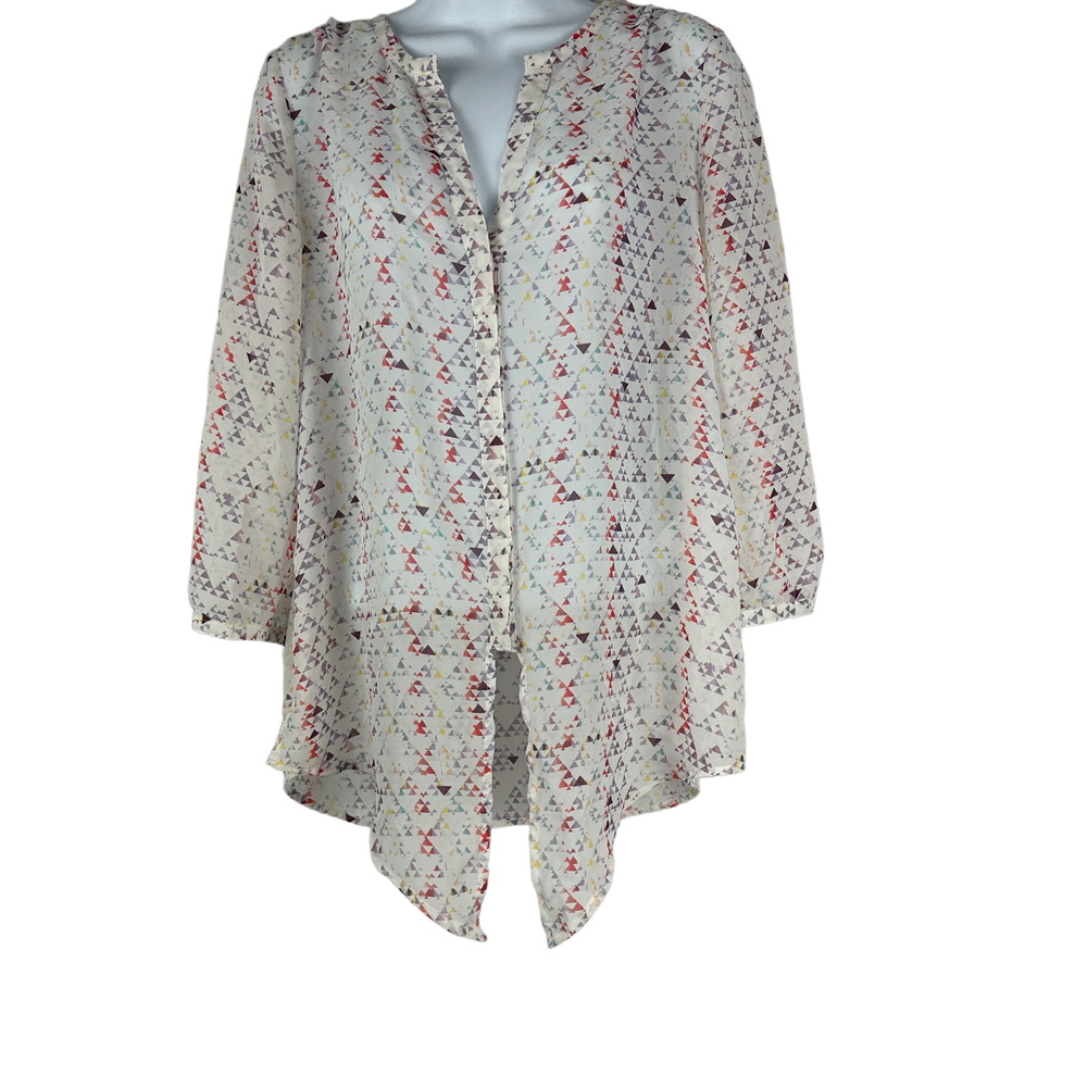 Maurices Womens Multicolor Sheer Printed Button-Front Blouse Size Medium